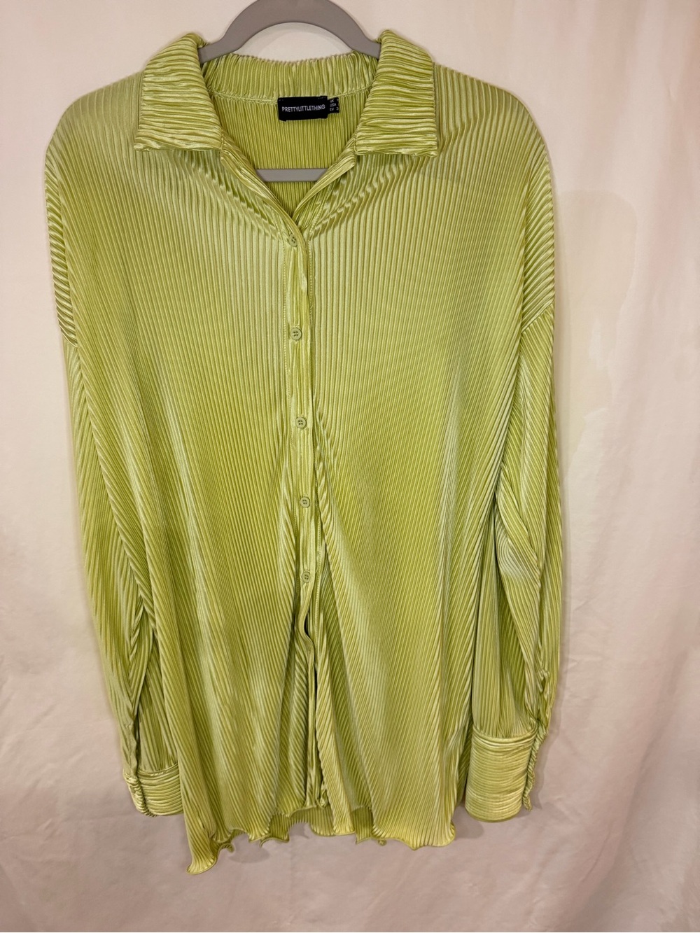PrettyLittleThing Lime Green Pleated Button-Down Shirt Dress